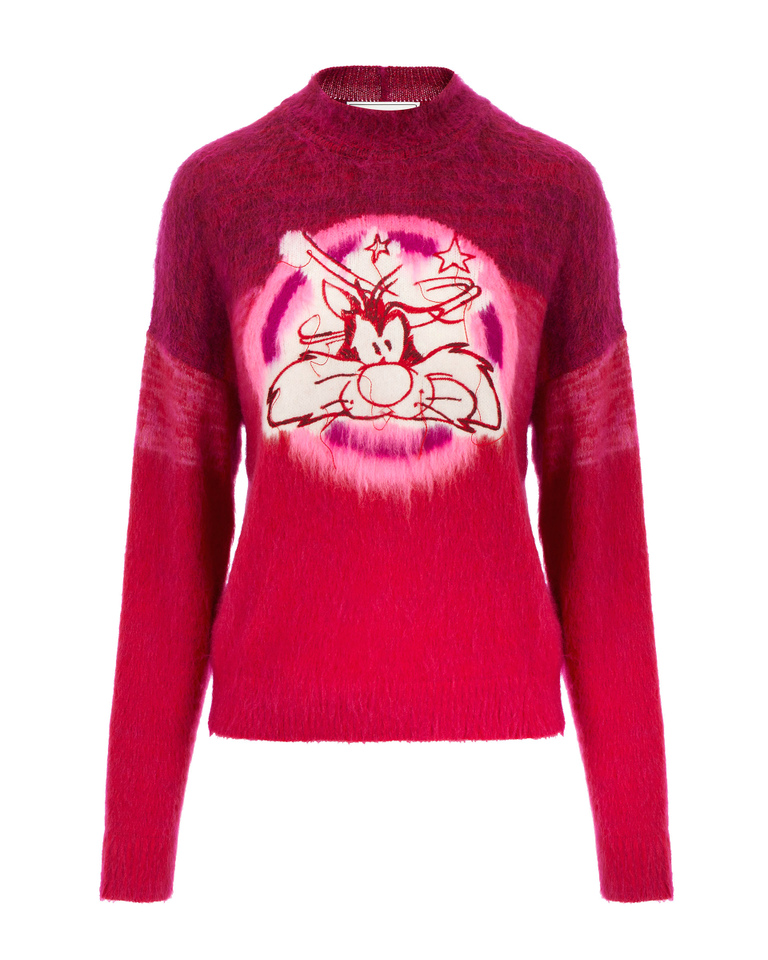 Pink and red Iceberg mohair sweater with Sylvester Cat graphic - Knitwear | Iceberg - Official Website