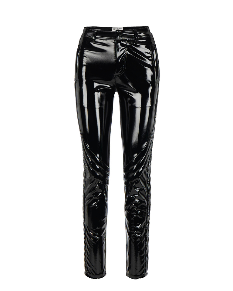 Iceberg fitted pants in hi-shine black pleather - Trousers | Iceberg - Official Website