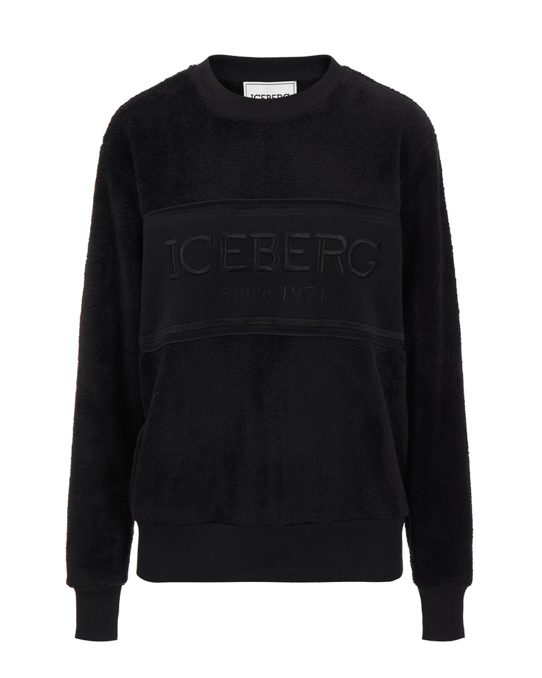 Black teddy-bear fleece sweatshirt with Iceberg logo - Sweatshirts | Iceberg - Official Website