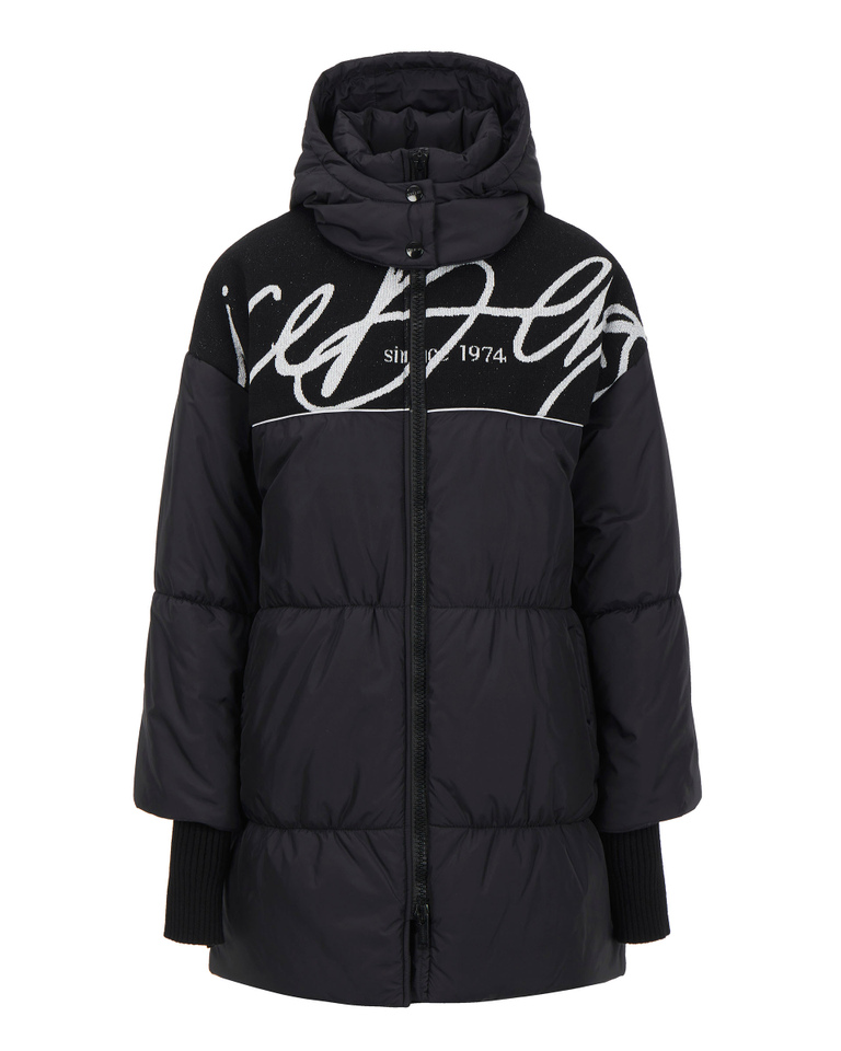 Black hooded puffa-style coat with white Iceberg logo - Women's outlet | Iceberg - Official Website