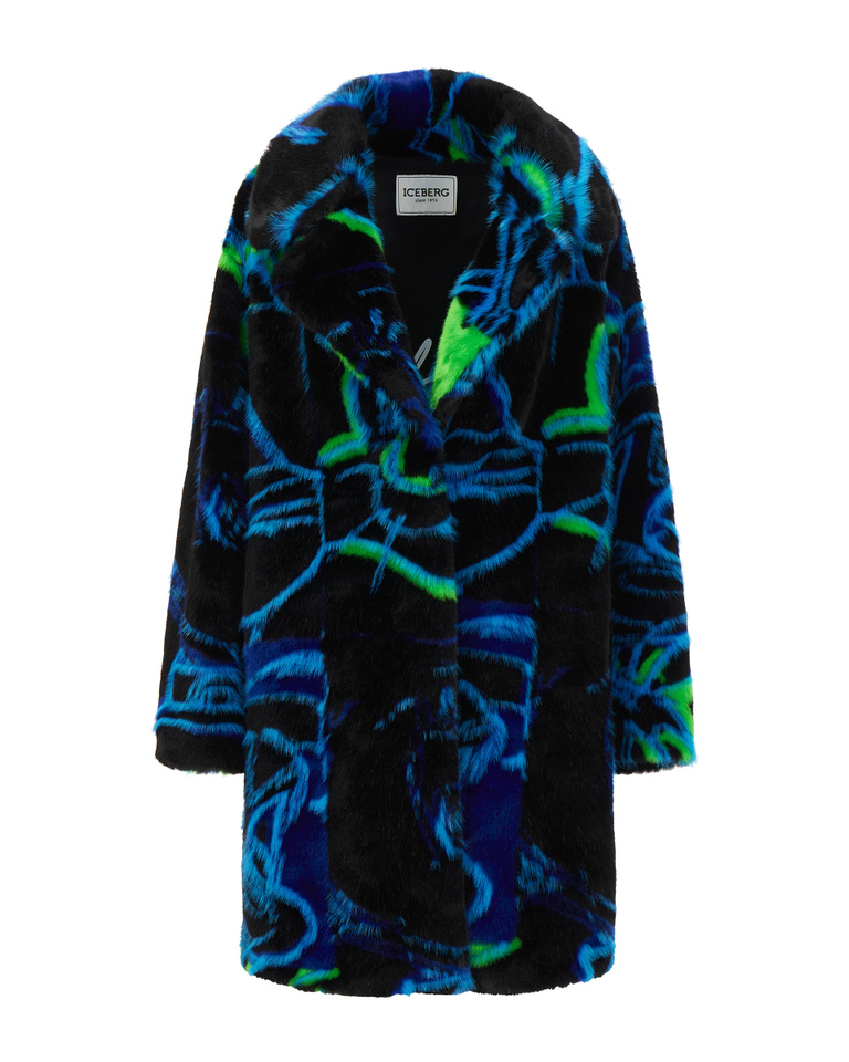 Iceberg black faux-fur coat with Looney Tunes graphics - Women's outlet | Iceberg - Official Website