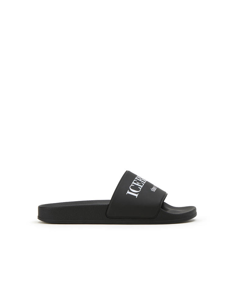 Black rubber Iceberg shower shoe with white logo - Shoes | Iceberg - Official Website