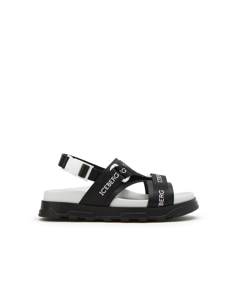 Black sneaker sandal with white Iceberg logo - Shoes | Iceberg - Official Website