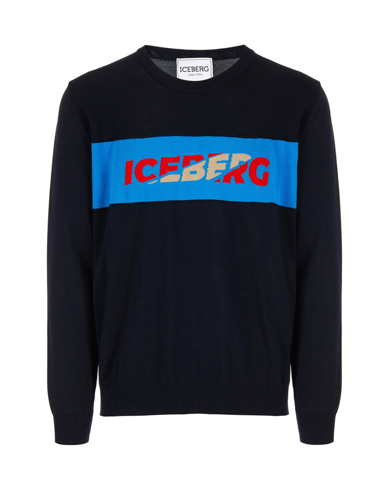 Dark navy blue Iceberg sweater with blue red, gray Iceberg logo - Knitwear | Iceberg - Official Website
