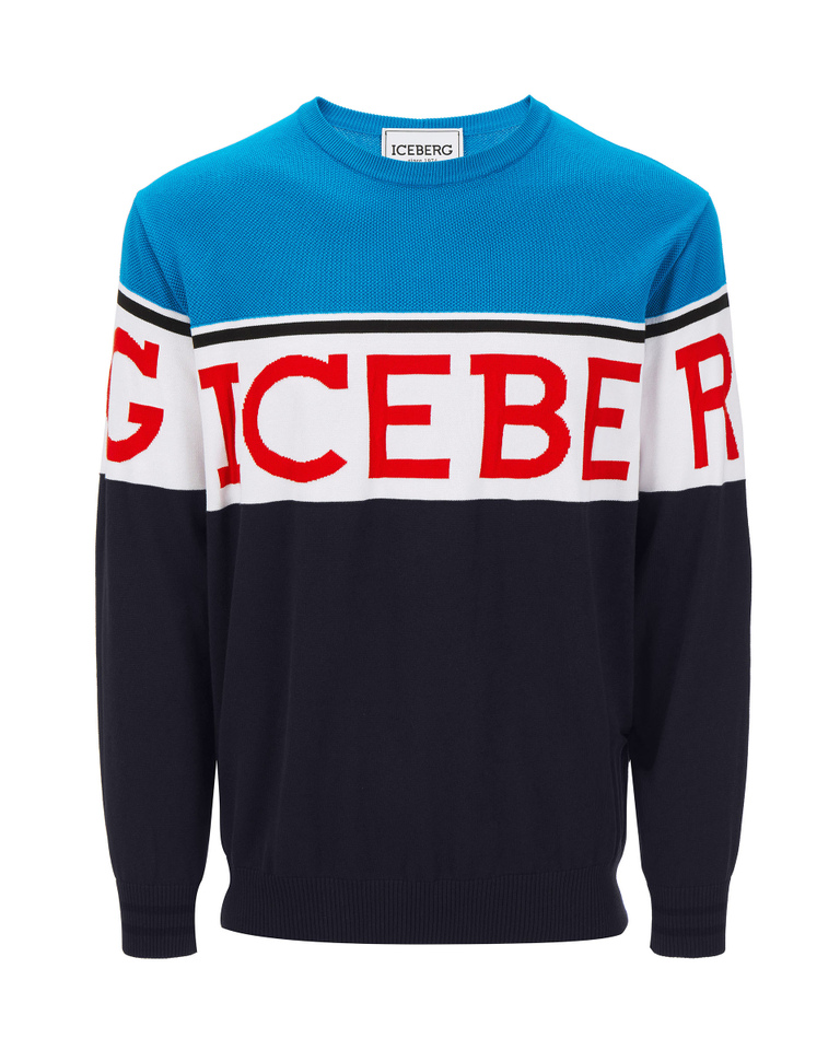 Pullover da uomo blu con maxi logo Iceberg - Maglieria | Iceberg - Official Website