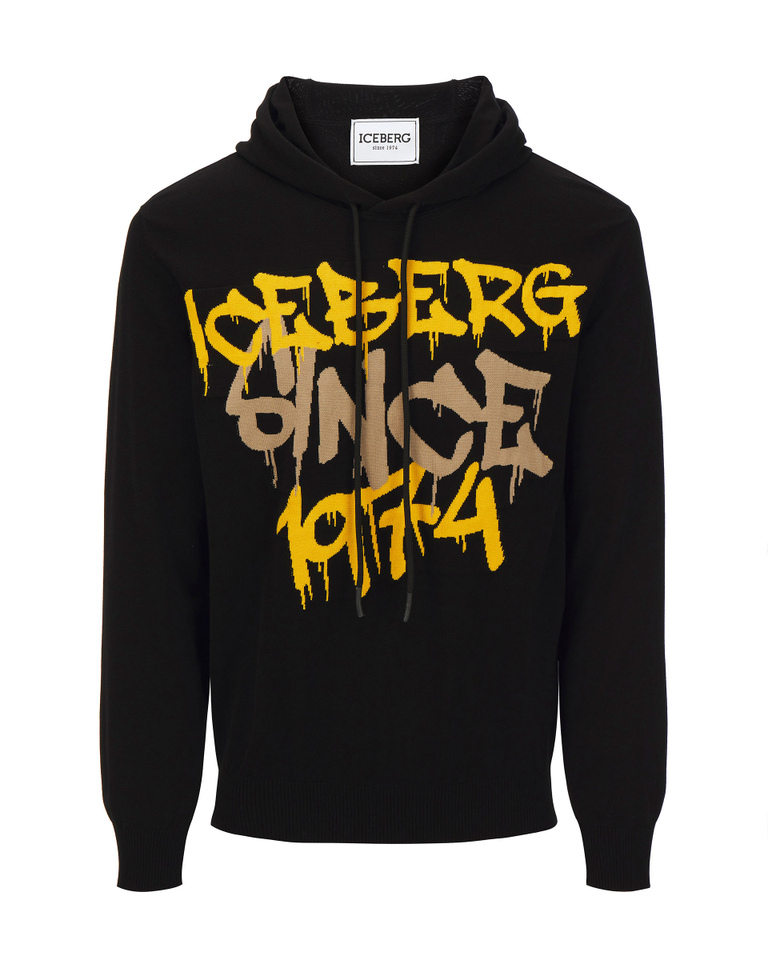 Black Iceberg hooded sweater with graffiti-style logo - Men's Outlet | Iceberg - Official Website