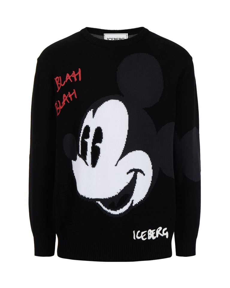 Pullover da uomo nero con Mickey Mouse a intarsio e rotture - Maglieria | Iceberg - Official Website