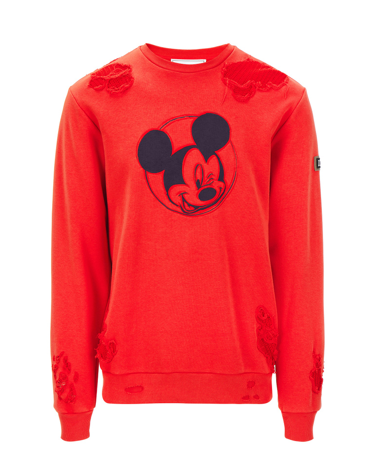 Red Iceberg distressed sweatshirt with winking Mickey Mouse - sweatshirts | Iceberg - Official Website
