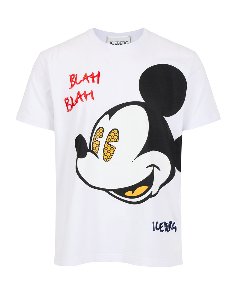 T-shirt da uomo bianca con grafica Mickey Mouse a tecnica mista - T-shirts | Iceberg - Official Website