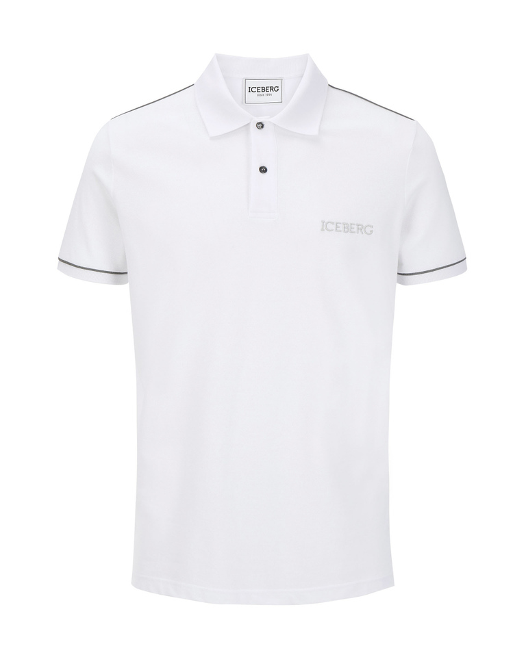 White polo neck Iceberg T-shirt with gray stripe - T-shirts | Iceberg - Official Website