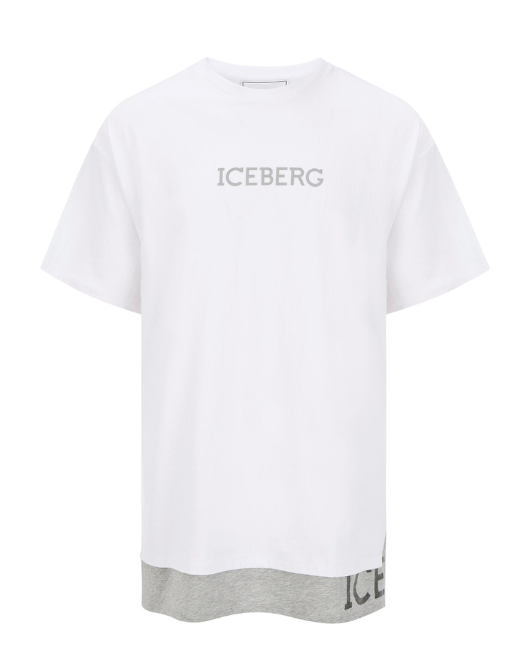 White T-shirt with Iceberg logo on gray hem - T-shirts | Iceberg - Official Website