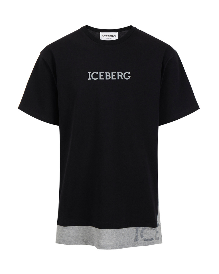 Black T-shirt with Iceberg logo on gray hem - T-shirts | Iceberg - Official Website