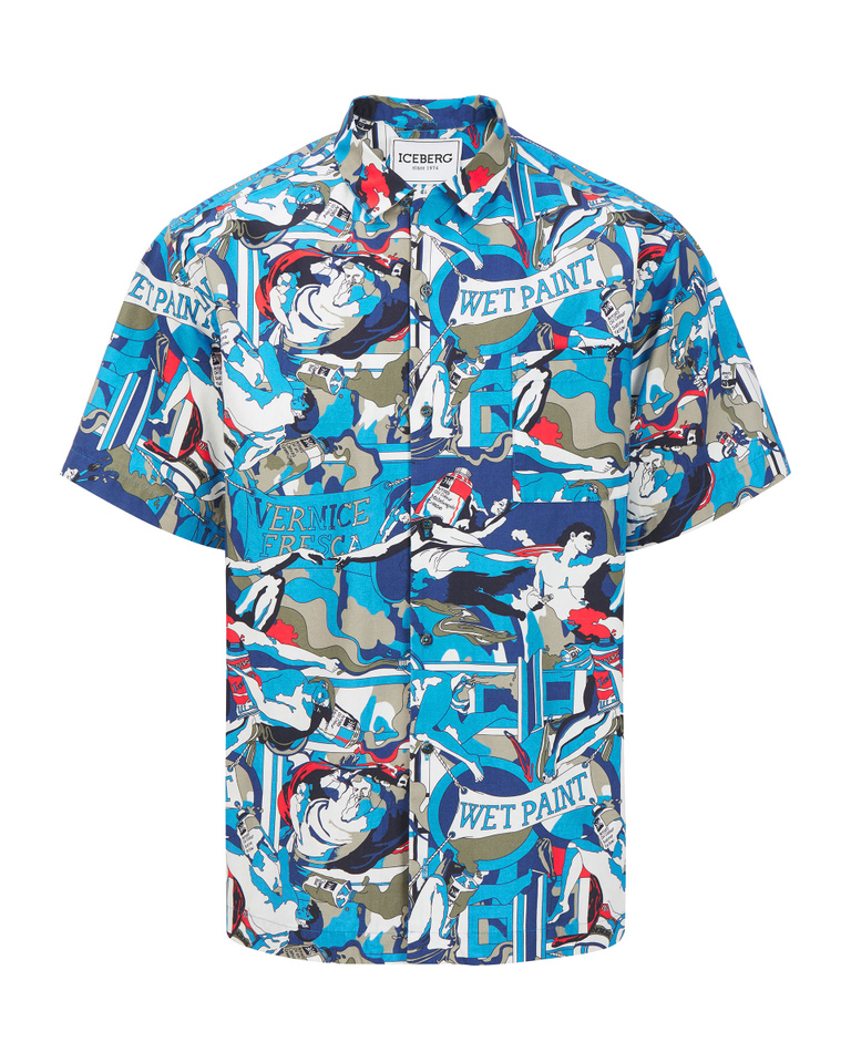 Short-sleeved Iceberg shirt with red and blue Michelangelo design. - Shirts | Iceberg - Official Website