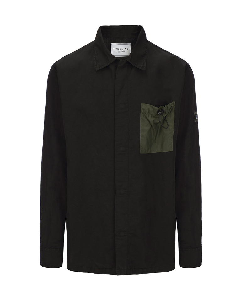 Black long-sleeved Iceberg shirt with khaki green pocket - Shirts | Iceberg - Official Website