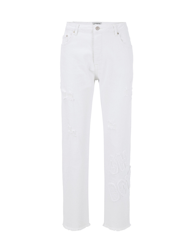 White slim fit cropped Iceberg jeans - Trousers | Iceberg - Official Website
