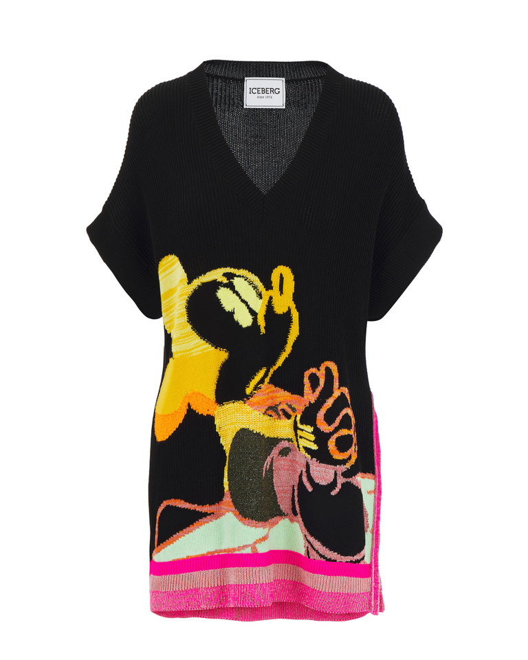 Pullover nero da donna a maniche corte con Mickey Mouse multicolor - Maglieria | Iceberg - Official Website