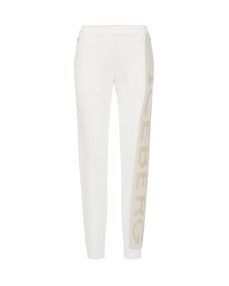 Pantaloni sportivi da donna bianchi con fascia logata - Pantaloni | Iceberg - Official Website