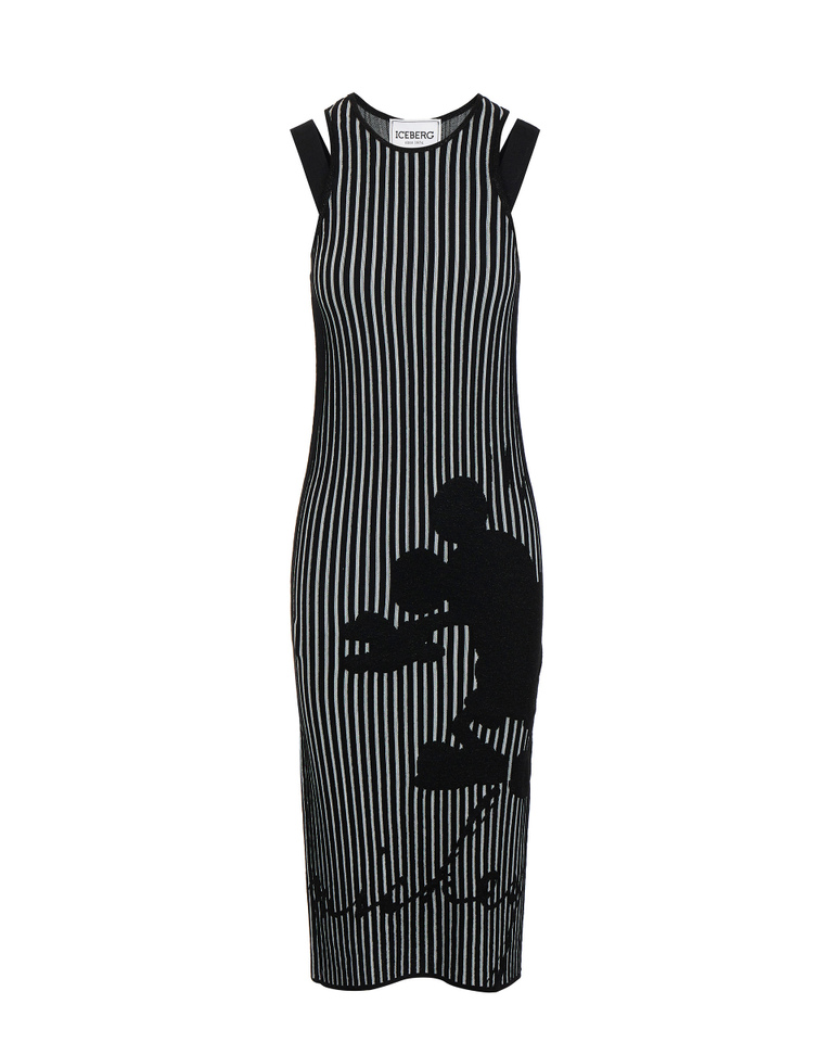 Iceberg black ribbed midi dress with Mickey Mouse - Dresses & Skirts | Iceberg - Official Website