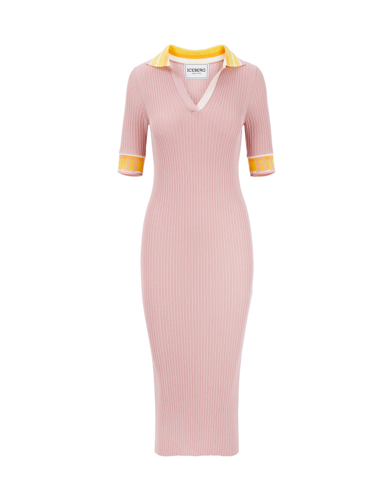 Pink Iceberg ribbed midi dress with yellow collar - Dresses & Skirts | Iceberg - Official Website