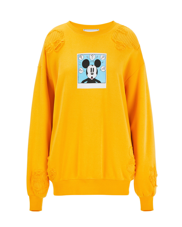 Felpa da donna gialla con stampa Mickey Mouse e dettagli a maglia - Felpe | Iceberg - Official Website
