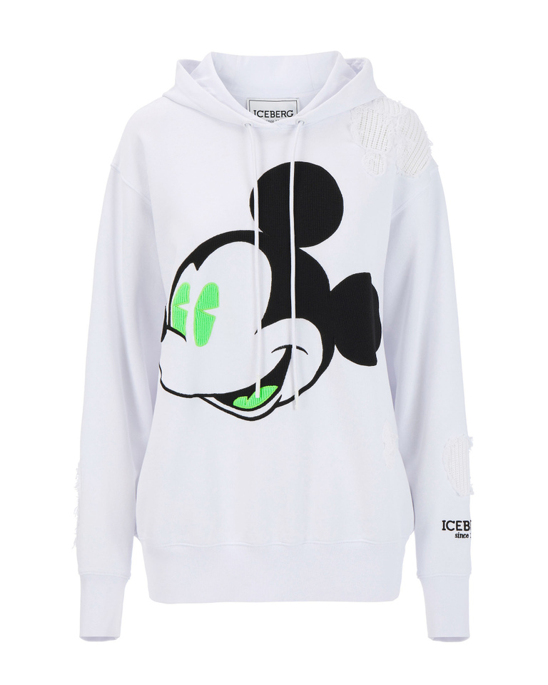 White Iceberg hooded sweatshirt with fluro-green detail Mickey Mouse - Sweatshirts | Iceberg - Official Website