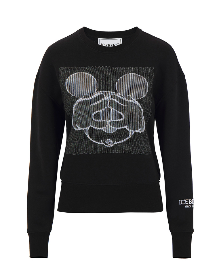 Felpa da donna nera in cotone con ricamo Mickey Mouse - Felpe | Iceberg - Official Website
