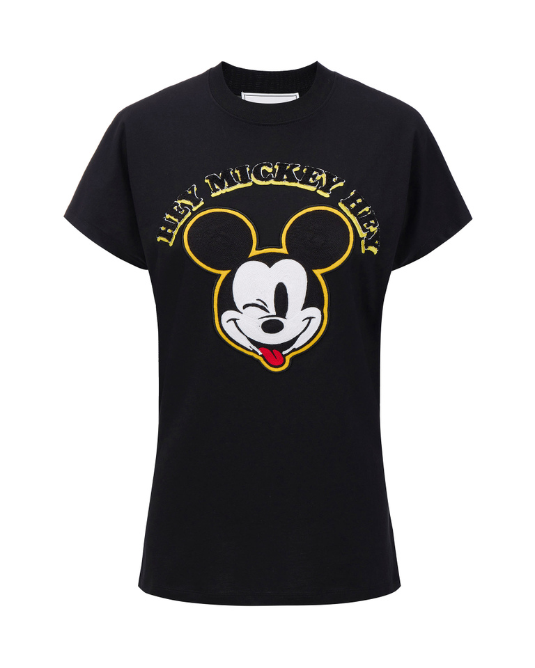 T-shirt nera da donna con ricamo Mickey Mouse - Top | Iceberg - Official Website