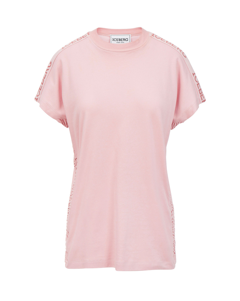 T-shirt da donna rosa con rouches e nastro logato - Top | Iceberg - Official Website