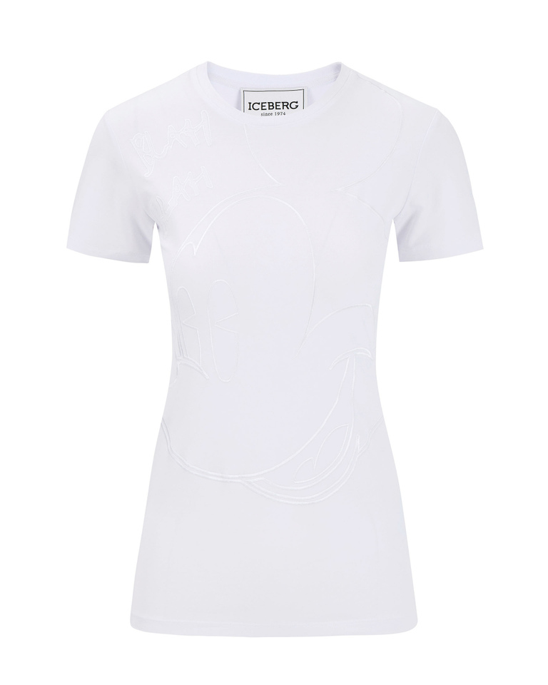 Skinny fit white Iceberg T-shirt with white Mickey Mouse outline - Top | Iceberg - Official Website
