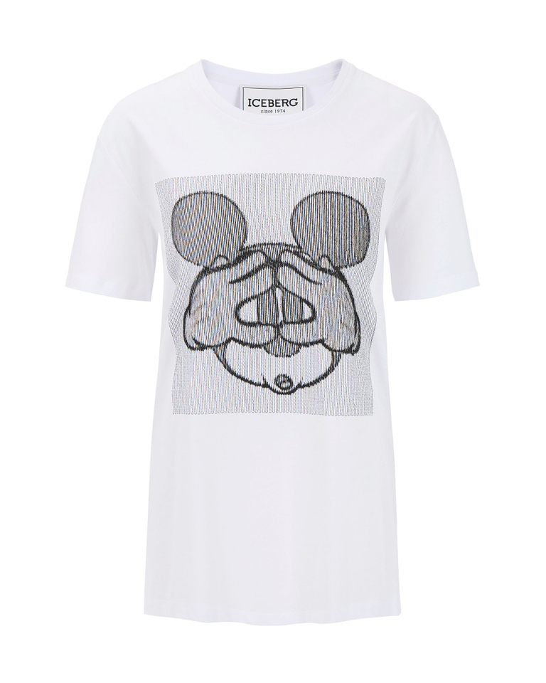 White Iceberg T-shirt with embroidered Mickey Mouse graphic - Top | Iceberg - Official Website