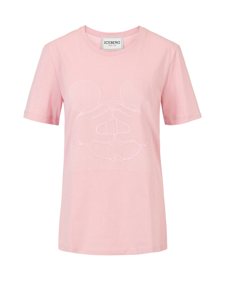 T-shirt rosa da donna in jersey con ricamo Mickey Mouse - Top | Iceberg - Official Website
