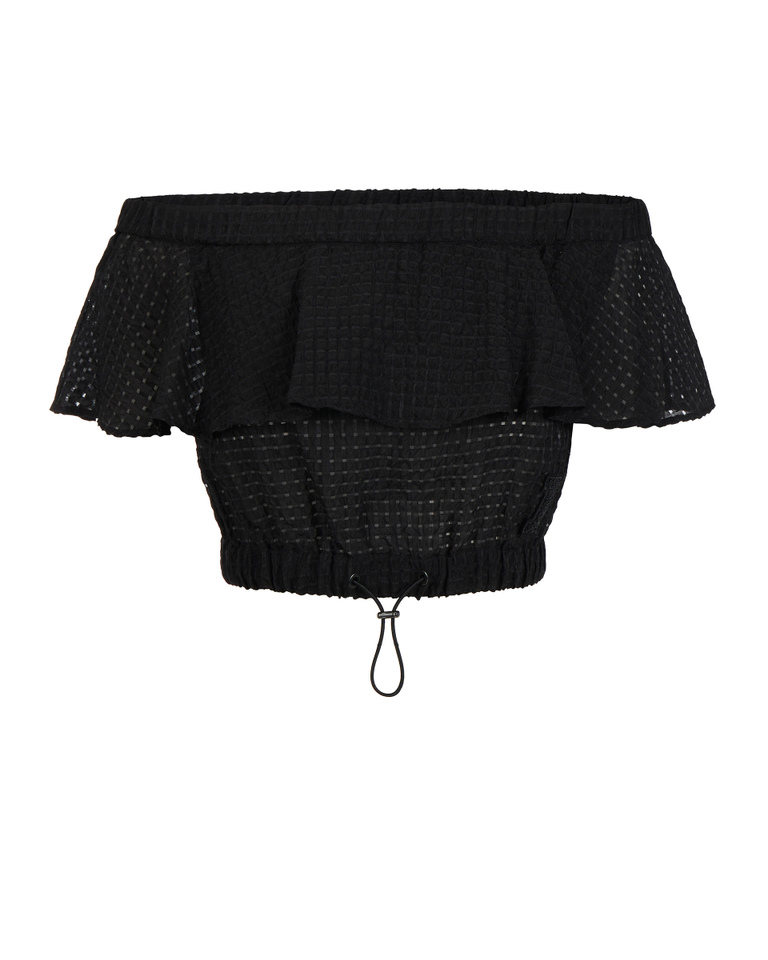 Black Iceberg Bardot-style broderie anglaise crop top - Top | Iceberg - Official Website