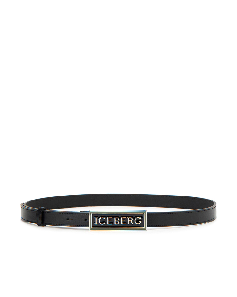 Black leather belt with square Iceberg buckle - Accessories | Iceberg - Official Website