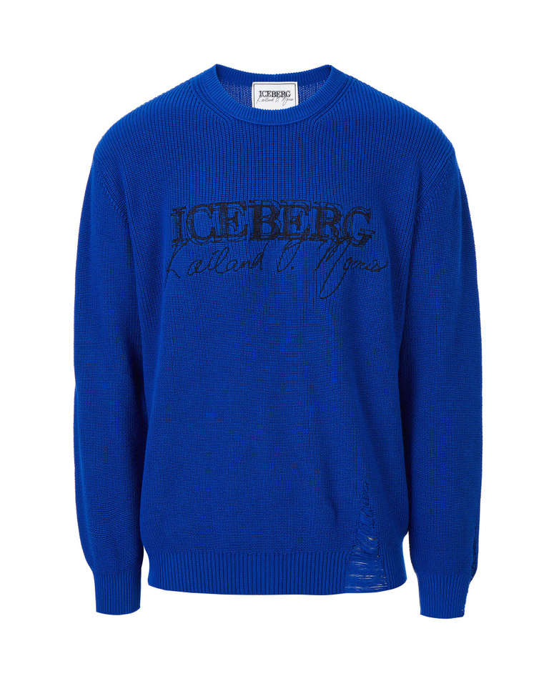 Men's electric blue KAILAND O. MORRIS pullover with embroidered logo | Iceberg - Official Website