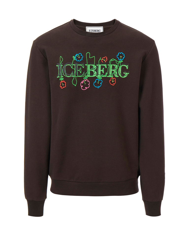 Men's brown KAILAND O. MORRIS crew-neck sweatshirt with embroidered logo | Iceberg - Official Website