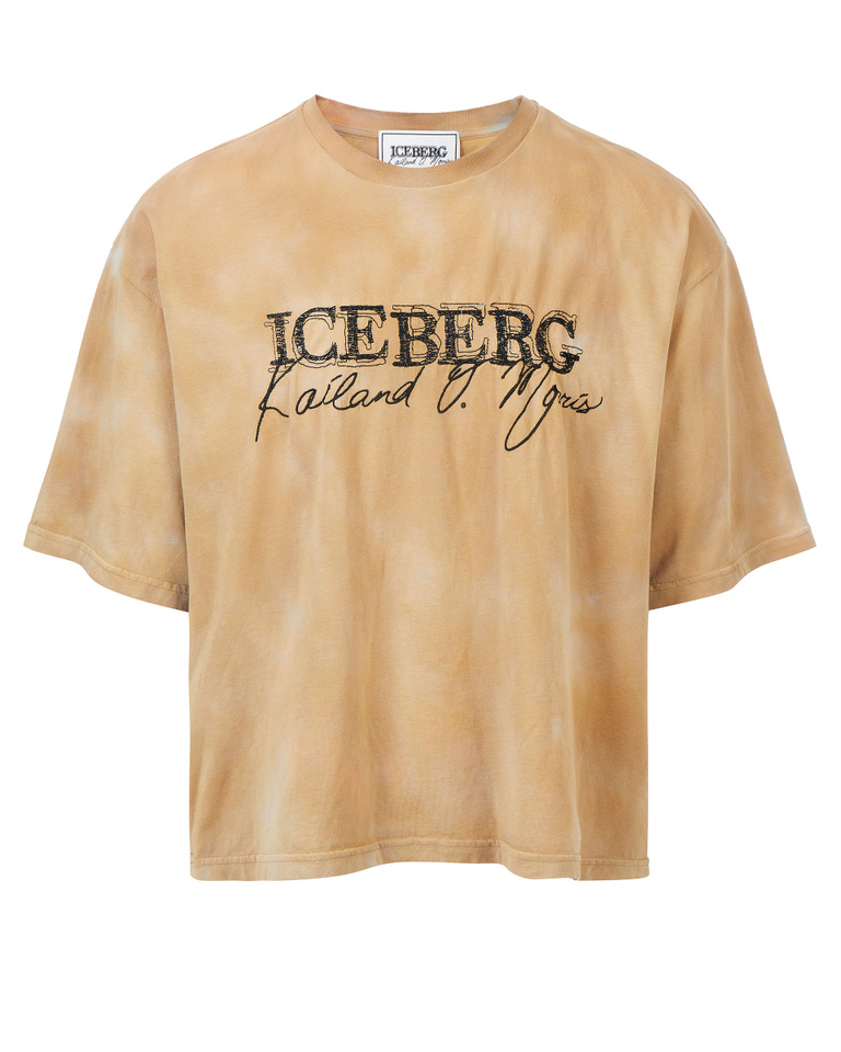 Men's beige KAILAND O. MORRIS boxy T-shirt with embroidered logo - Kailand Morris | Iceberg - Official Website