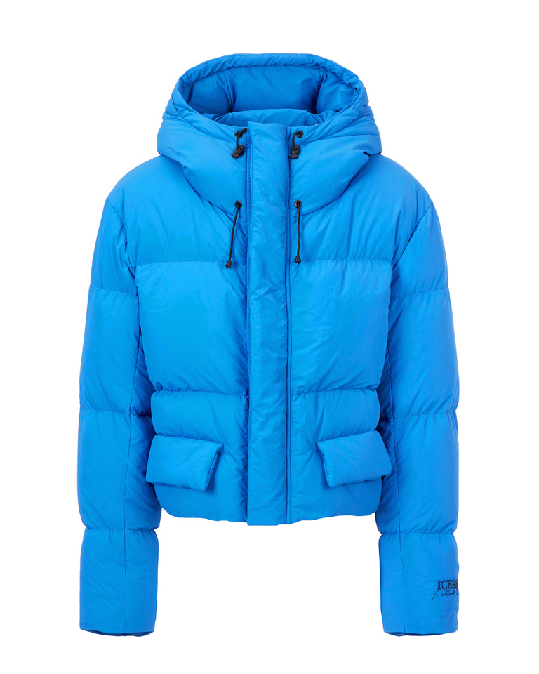 Men's blue KAILAND O. MORRIS boxy down jacket with embroidered logo - Kailand Morris | Iceberg - Official Website