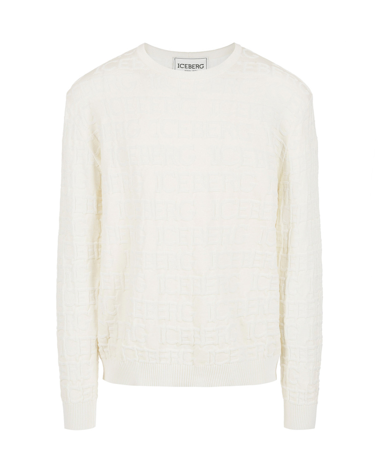 Men's milk white crew neck pullover with embroidered logo | Iceberg - Official Website
