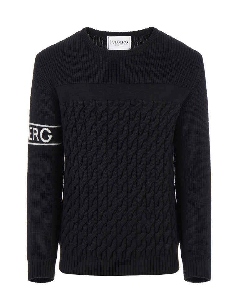 Men's black crew neck pullover with contrasting logo - Knitwear | Iceberg - Official Website