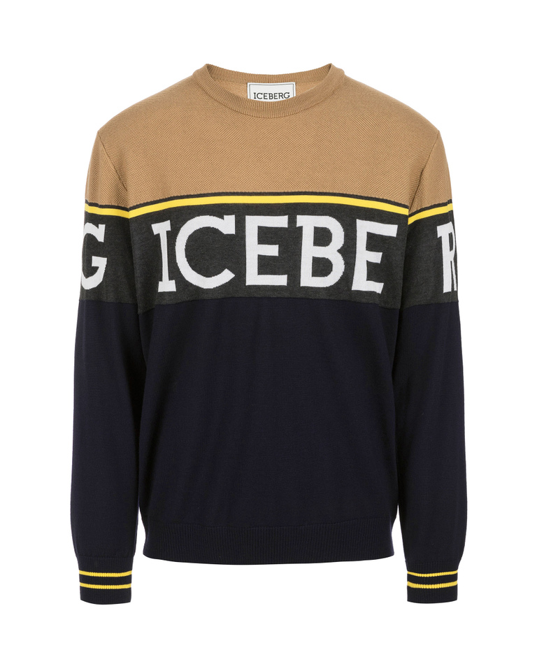 Men's crew neck multicolour wool pullover with contrasting logo - Second promo 40 | Iceberg - Official Website