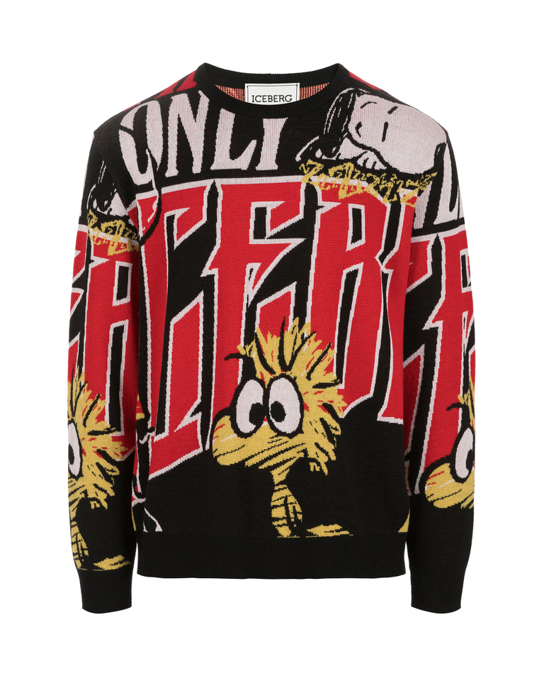 Men's mixed wool crew neck pullover with Peanuts graphics - Knitwear | Iceberg - Official Website