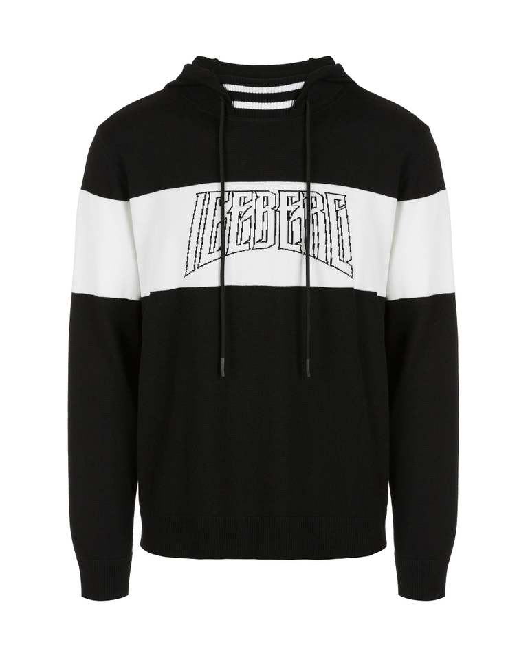 Men's black wool/cotton blend hoodie with contrasting logo - Knitwear | Iceberg - Official Website