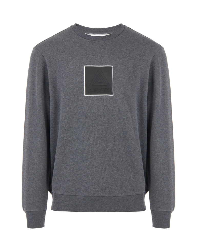 Crew neck grey sweatshirt with rubber printed Iceberg symbol | Iceberg - Official Website