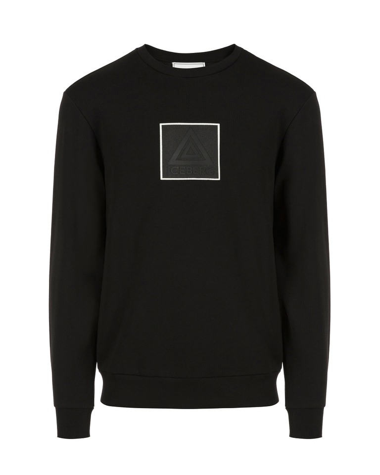 Men's crew neck black sweatshirt with printed rubberised Iceberg symbol | Iceberg - Official Website