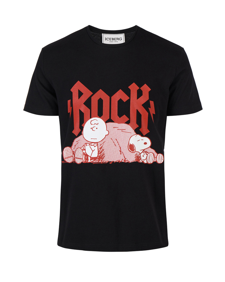 Men's black T-Shirt with Iceberg Rocks Peanuts graphic - Second promo 50 | Iceberg - Official Website
