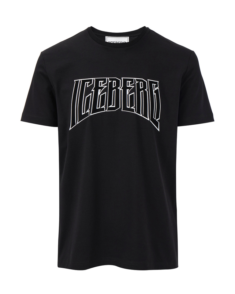 Black men's stretch cotton t-shirt with iridescent logo patch - T-shirts & polo | Iceberg - Official Website