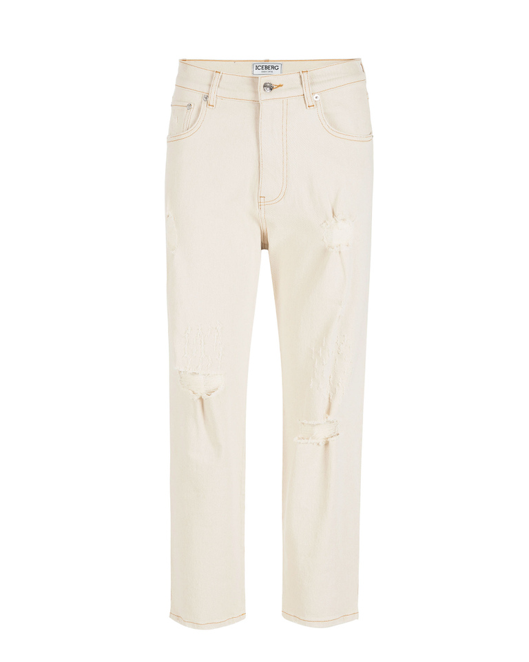 Jeans overboy donna bianco latte con strappi e logo Iceberg Rock tono su tono sul retro - Pantaloni & Jeans | Iceberg - Official Website