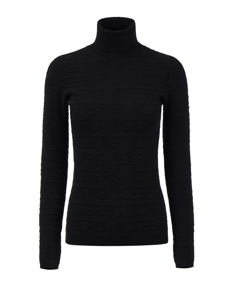 Women's black turtleneck in stretched rayon | Iceberg - Official Website