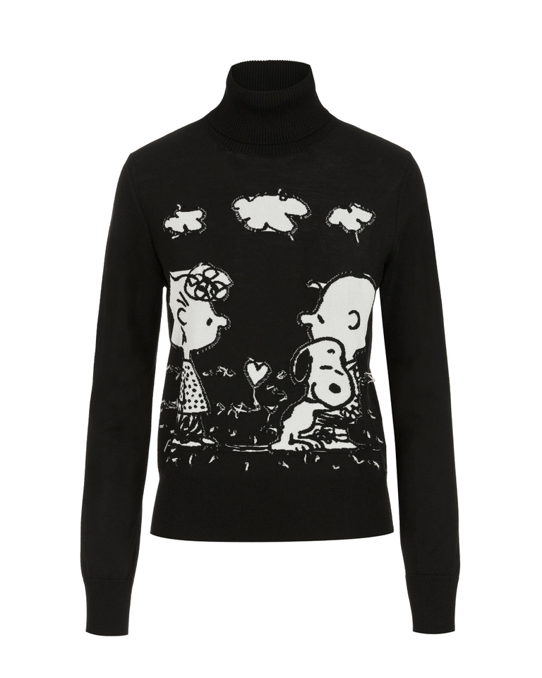 Women's black merino wool turtleneck with contrasting Peanuts graphic | Iceberg - Official Website