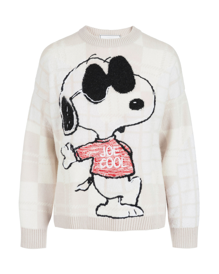 Women's cream relaxed fit round neck sweater with Snoopy graphic | Iceberg - Official Website